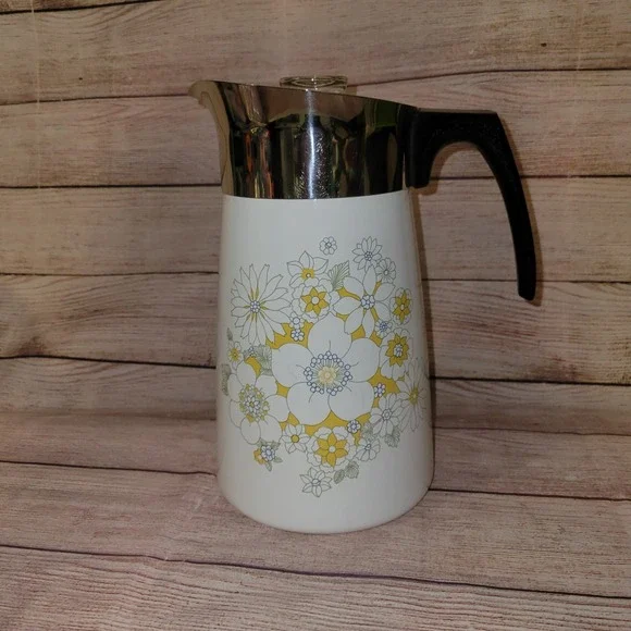 Corning Ware Meadow 9 Cup Stovetop Percolator Coffee Pot Floral Bouquet Vintage - Picture 3 of 9